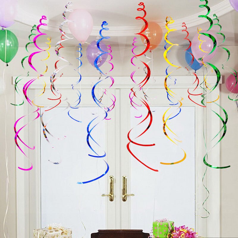 6pcs multicolor goedkope fonkelende spiraal decoratieve trouwjurk ballon lint streamer multicolor lint decoratie