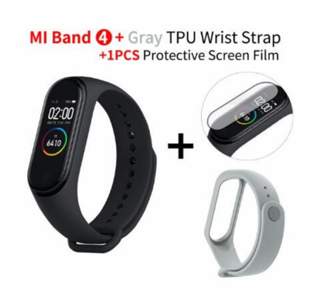 In Stock Original Xiaomi Mi Band 4 Smart Miband 3 Color Screen Bracelet Heart Rate Fitness Music Bluetooth 50M Waterproof Band4: add gray strap film