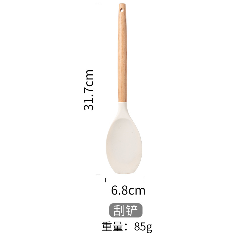 Khaki Kitchen Tools 12 Piece Silicone Spatula With Storage Bucket Wooden Handle Silicone Kitchen Set Cooking Kitchen Accessories: Orange