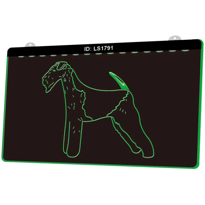 Ls1791 airedale terrier hund pet 3d gravering led lys skilt flere farver gratis detail