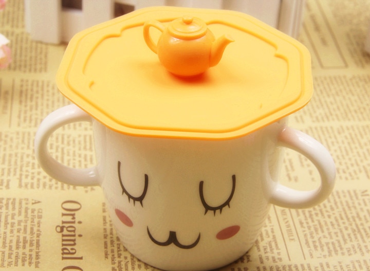 4pcs/lot Cute Anti-dust Silicone Glass Cup Cover Coffee Mug Suction Seal Lid Cap Cartoon LB 268