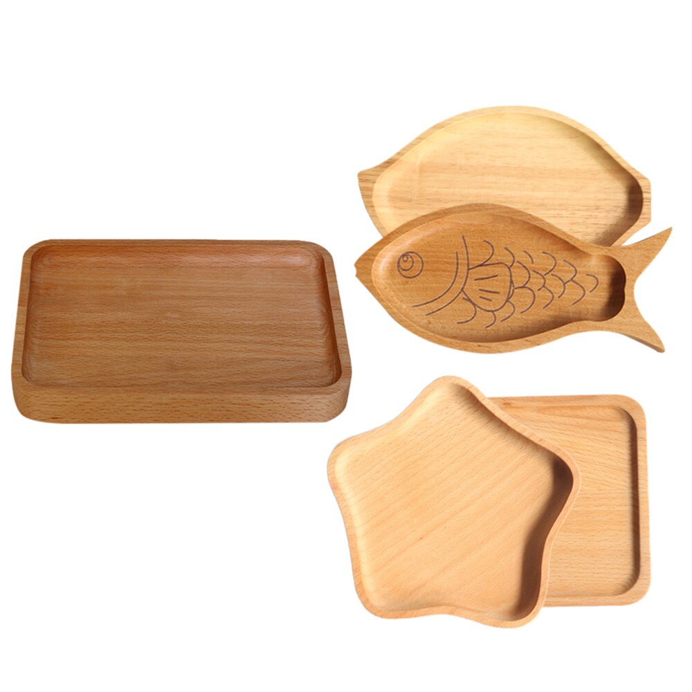 Natural Beech Tray Wooden Kids Food Serving Plate Fruit Bread Tray Dishes Snack Plate - 15x15x1.2cm (Square)