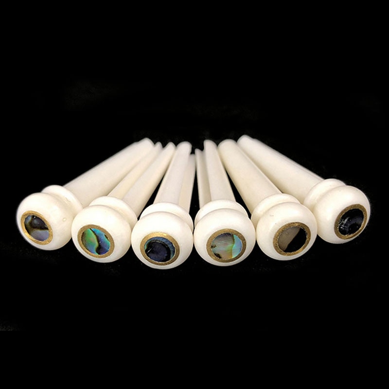6Pcs Bone Guitar Bridge Pins Ebony Bone Rosewood Bridge Pin for Acoustic Guitar with Pearl Shell Brass Circle Guitar Accessories: Bone D