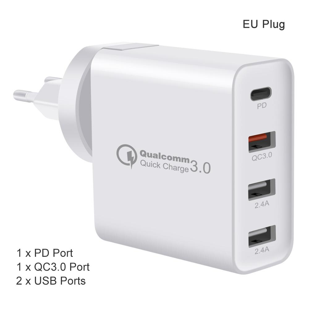 Goojodoq carregador pd 40w 8 entradas, carregador usb inteligente, display led, carregamento rápido usb para apple, iphone, adaptador, ipad xiaomi samsung: 4Ports White EU