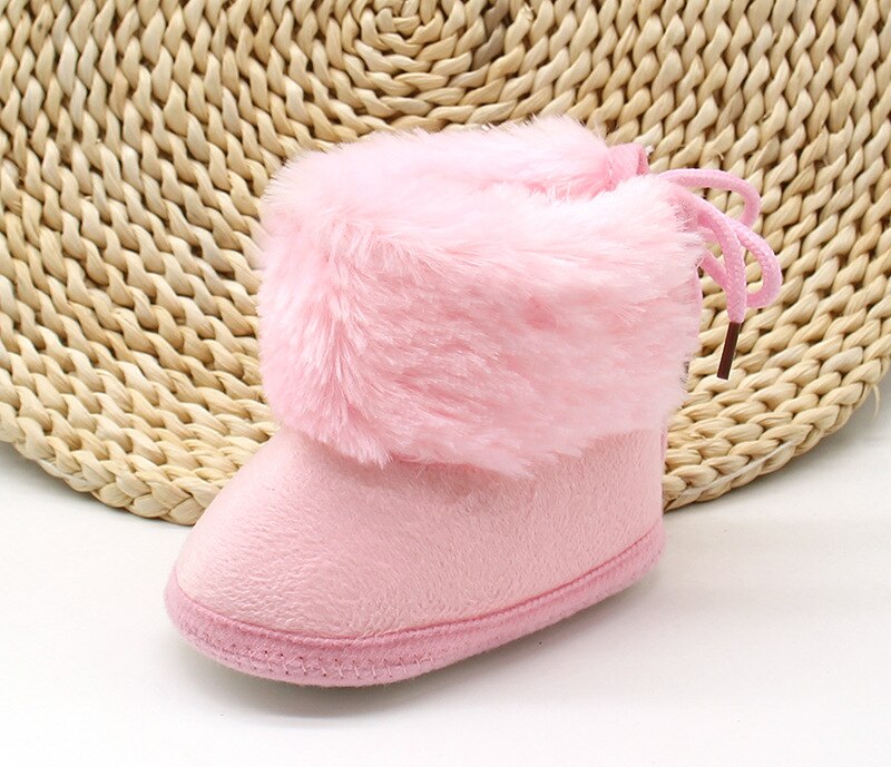 Winter Infant Baby Snow Boots Anti-Slip Sole Winter Warm Lace Up Sneakers Faux Fur Crib Shoes: Pink / 14