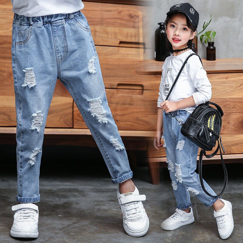 Jeans til piger forår efterår børn ripped jeans børnetøj 2-12y baby drenge piger denimbukser