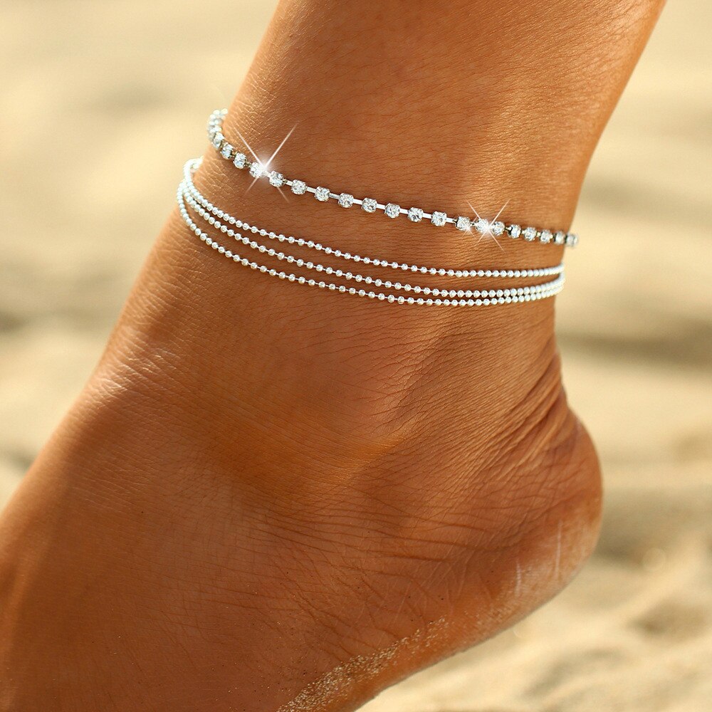 Tobillera de pierna para mujer, pulsera de tobillo de Color dorado y plateado, joyería para pie de playa de verano, nueva ,