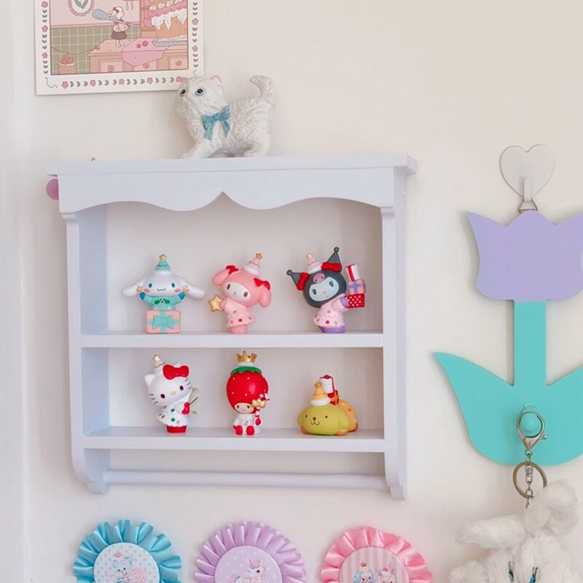 Japanese Kawaii Pink Bedroom Shelves, Wall-Mounted Cosmetic Wooden Storage Rack, Girly Heart: ROYAL BLUE