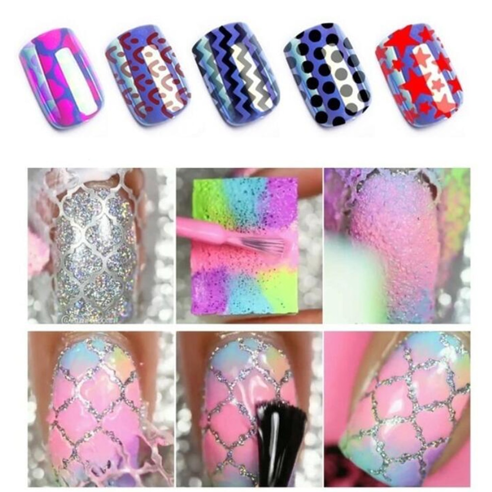 24Pcs Diy Nagels Stempelen Template Nail Stickers Onregelmatige Grid Stencil Herbruikbare Nail Art Vinyls Hollow Nail Stickers