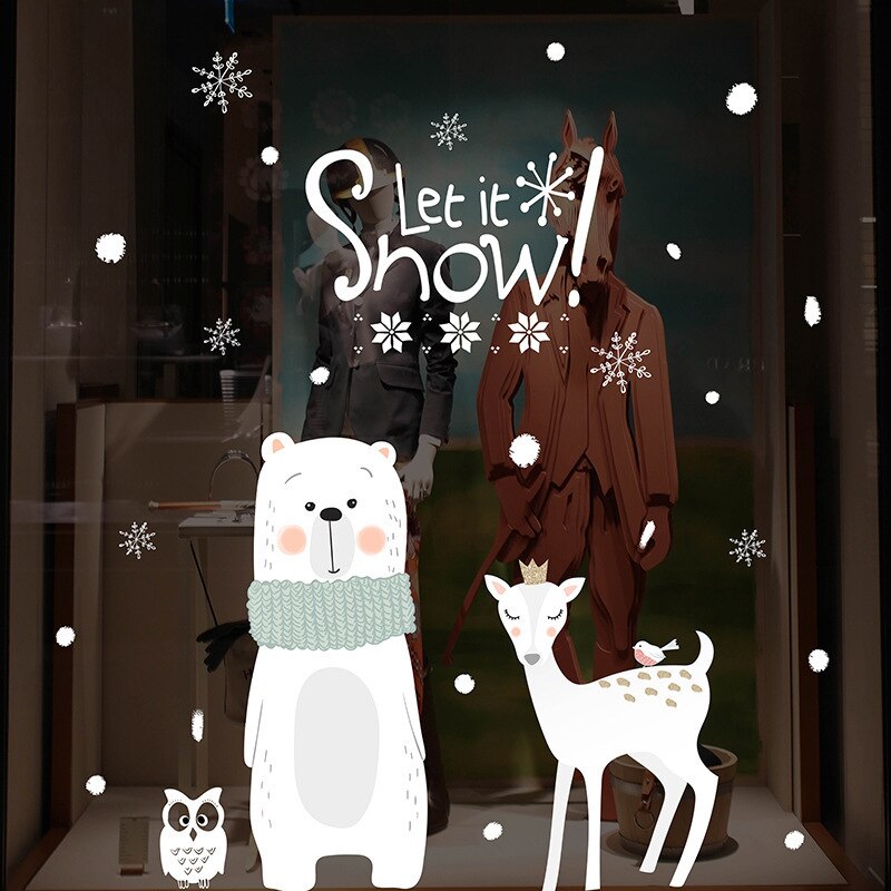 Oloey dekorative vindue klistermærker restaurant shopping center jul klistermærker juledekoration film sød lille bjørn hjorte: H01
