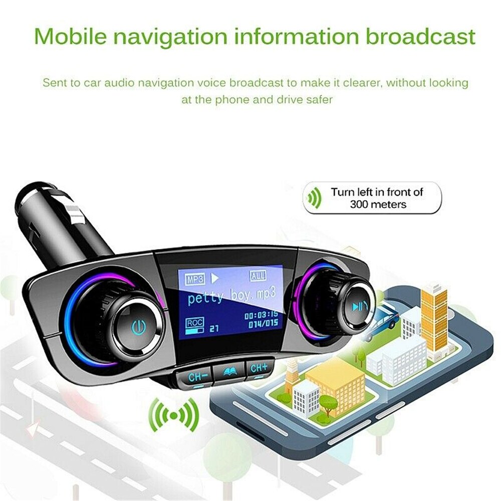 Bluetooth 5.0 Car FM Transmitter - Hands-Free MP3 Player Radio Adapter with USB Charger