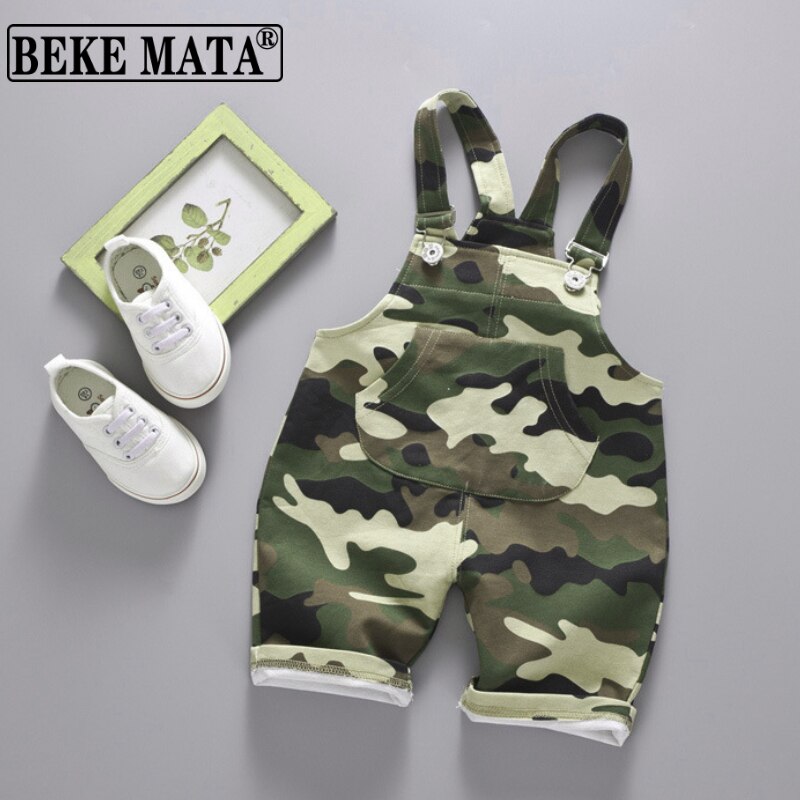 Baby Boy Overalls Summer Denim Button Fly Army Print Toddler Girl Overall Shorts Little Child Jumpsuit Children Pants