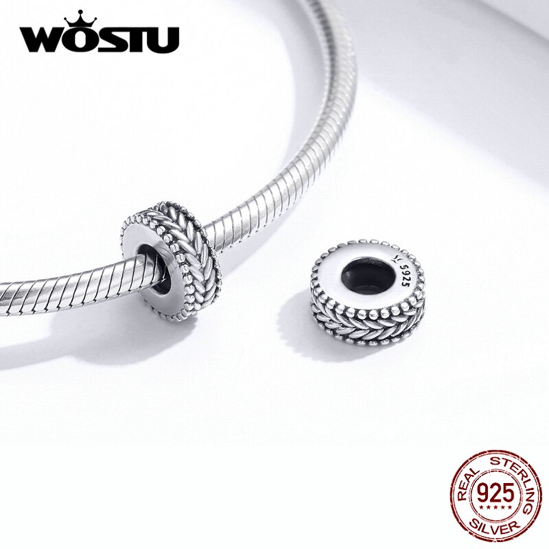 Wostu Tarwe Stopper Siliconen Spacer Kralen 925 Sterling Zilver Fit Originele Armband Charms Diy Sieraden Voor Vrouwen CQC1452