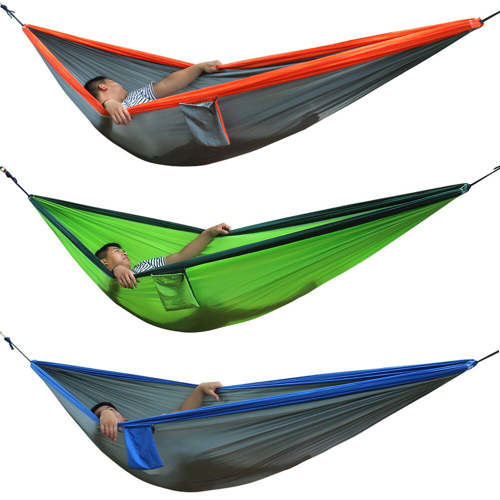 Nylon-doppelhängematte für camping, survival, schlafgelegenheit für erwachsene, reise-hängematte für drinnen und draußen