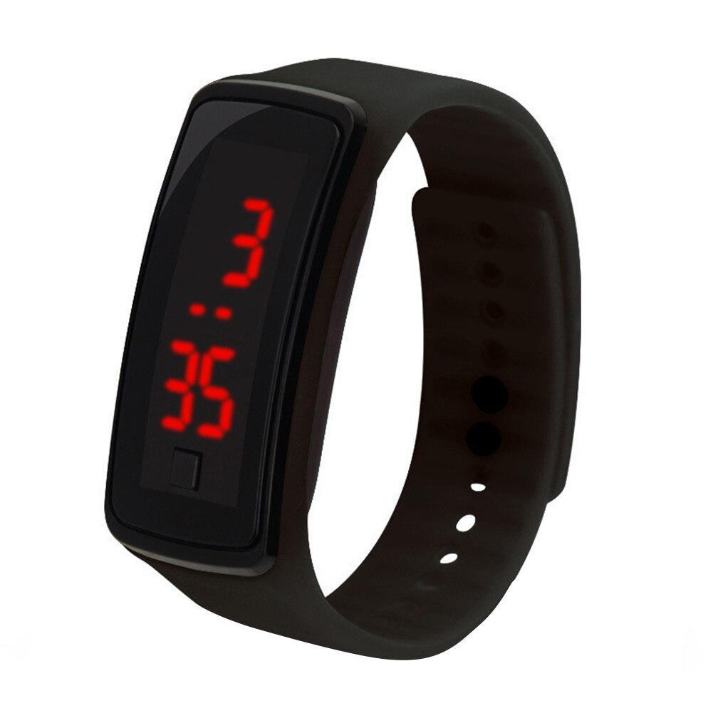 Children Kids Silicone Band LED Screen Electronic Digital Sports Wrist Watch Smart Bracelet Band: Black