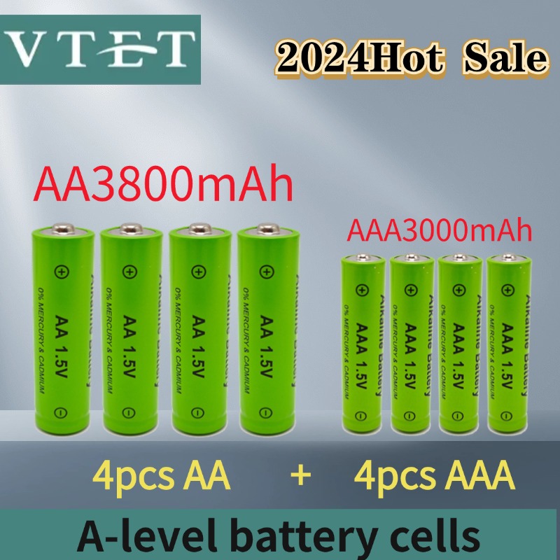 Pilas alcalinas recargables AA + AAA, 1,5 V, 3800mAh/1,5 V, 3000mah, linterna, reproductor de MP3, reloj, juguetes, reemplaza la batería Ni-Mh