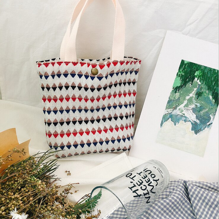 Hand-Held Mini Katoenen Boodschappentassen Vrouwen Handtassen Meisje Vintage Canvas Casual Tote Casual Schoudertas Hasp Lunch Emmer tas: A