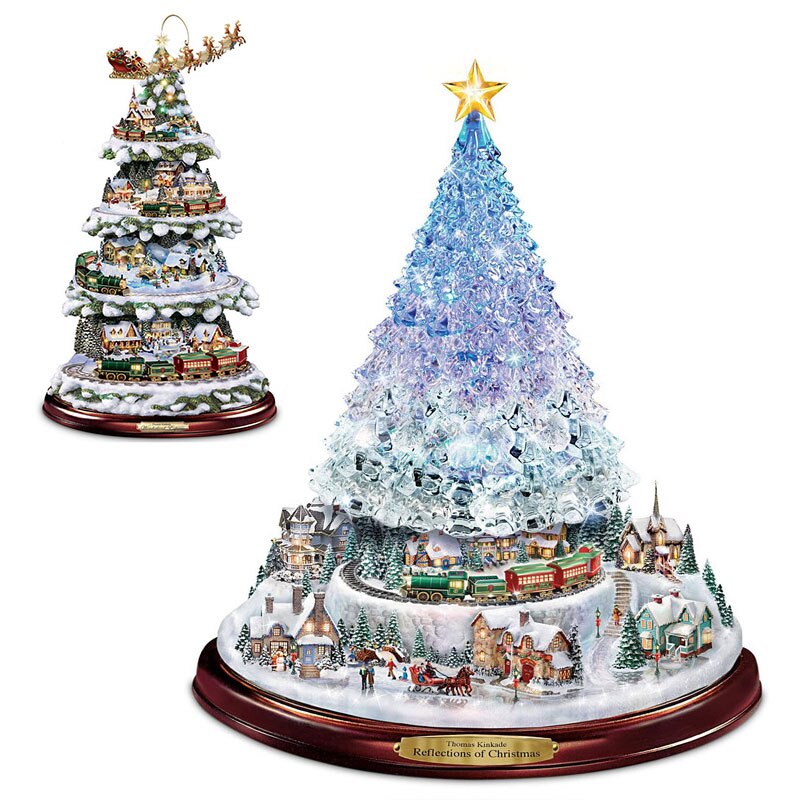 1PC Christmas Tree Rotating Sculpture Train Decorations Paste Window Paste Stickers Pegatinas Christmas Decorations For Home