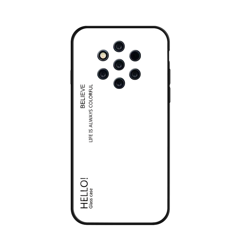 Haissky Voor Nokia 9 Pure View Case Luxe Kleurrijke Gradiënt Gehard Glas Gevallen Voor Nokia 9 PureView Rainbow Back Cover shell: White