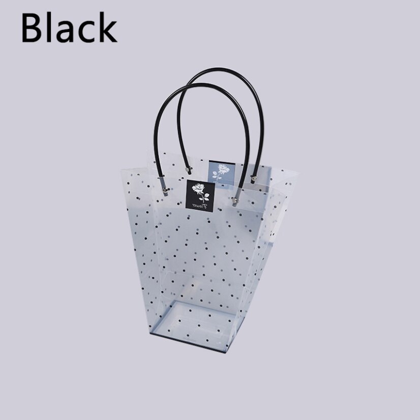 Bolsas de flores portátiles transparentes con estampado de lunares, bolsas de plástico decorativas para almacenamiento de flores de boda, embalaje de Pascuas, bolsas de cumpleaños para niña: M / Black bag