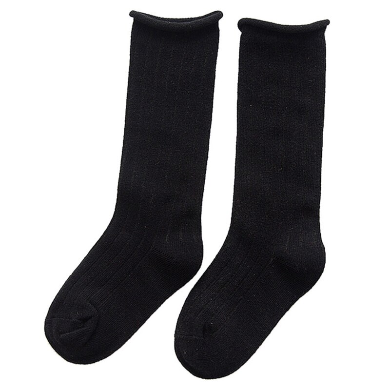 CYSINCOS 0-10Y niños calcetines largos medio tubo sólido algodón belleza caramelo colores calentadores bebé Calcetines niños Boby Niñas Ropa: Black / 7-10Y