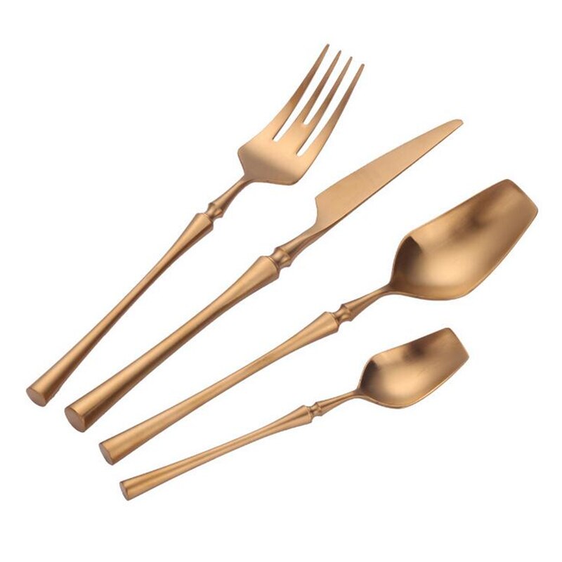 Kubac Hommi Rvs Spiegel Gepolijst Bestek Set Glossy Zilveren Serviesje Matte Servies Kerstcadeau: Matte Gold