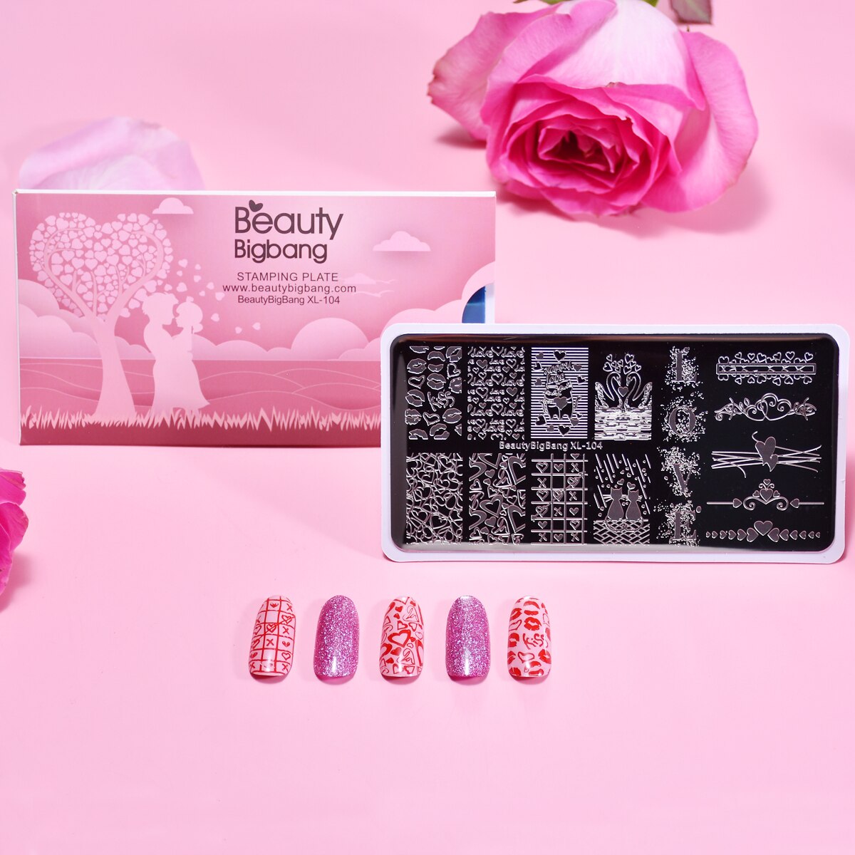 BeautyBigbang Nail Stamping Plates Cute Swan Cat Lips Heart Sweet Pattern Nail Art Stamps Template XL-104