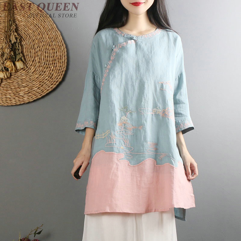 Tradizionale cinese camicetta camicia superiore per le donne collare del mandarino orientale camicia di lino camicetta superiore cheongsam femminile AA4150