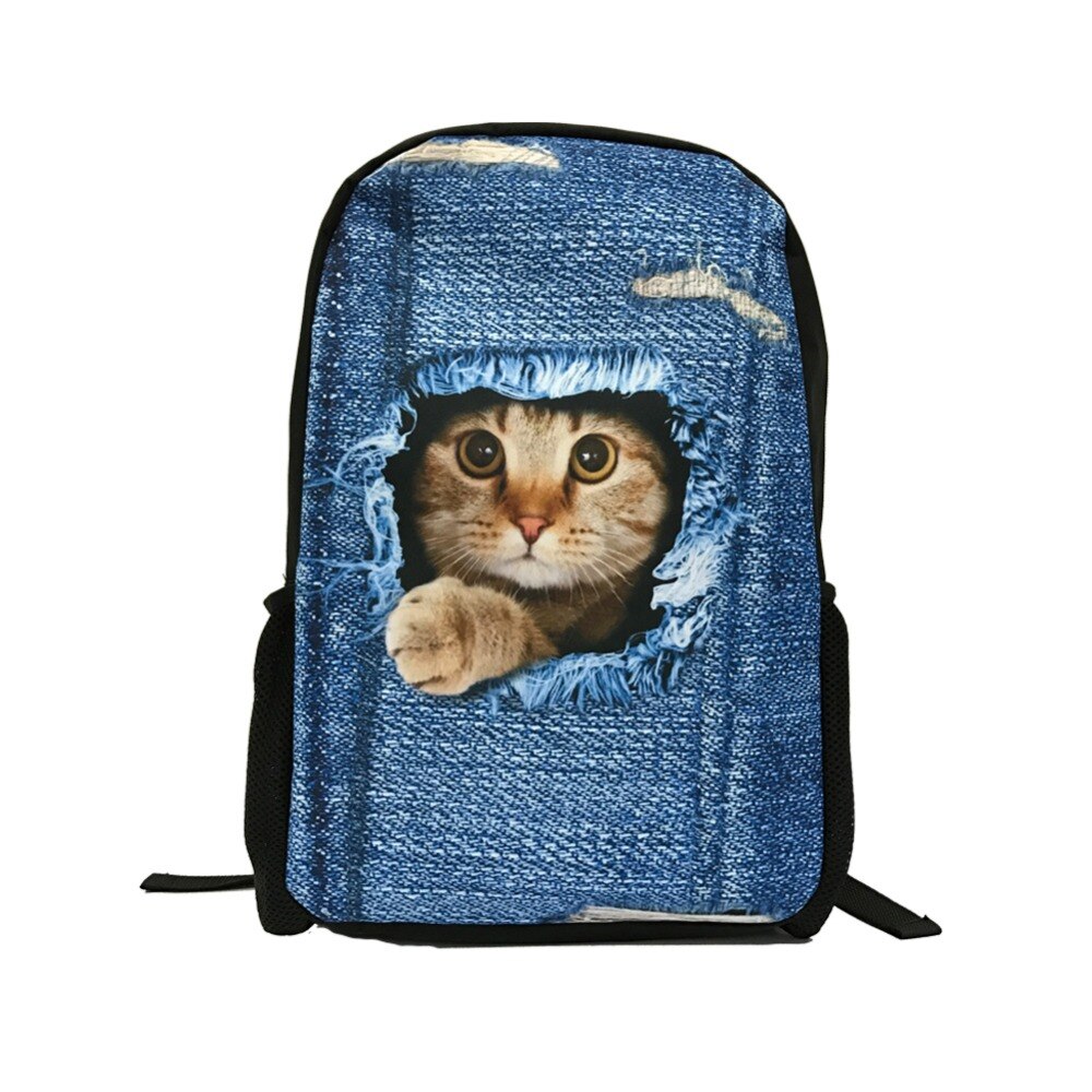 FORUDESIGNS Demin gato mochila para niñas adolescentes niños perros impresión lindo niños mochila mochilas para casuales de las mujeres de mochila