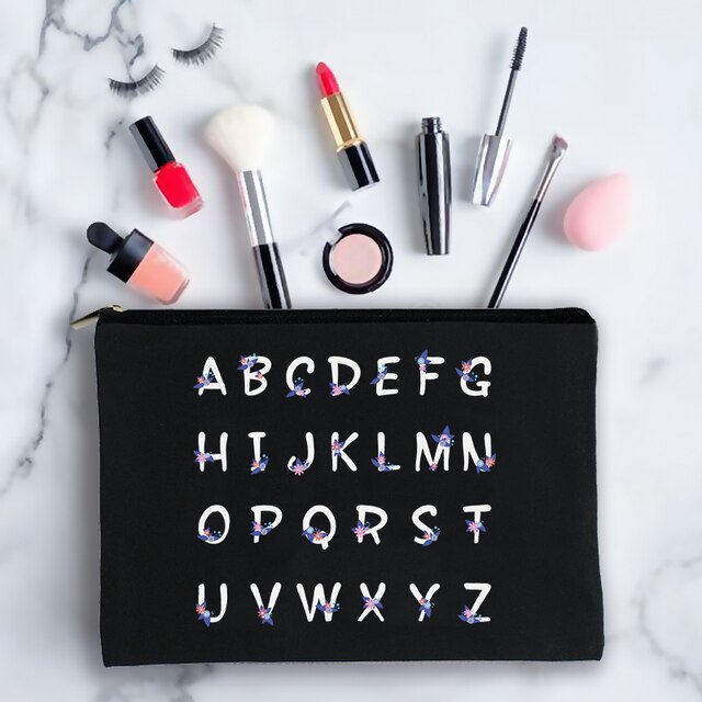 2022 Flower Letters Alphabet Travel Washing Bag cute Organizer Beauty Case Cosmetic Bags Make up Bags Best For Her: Black05