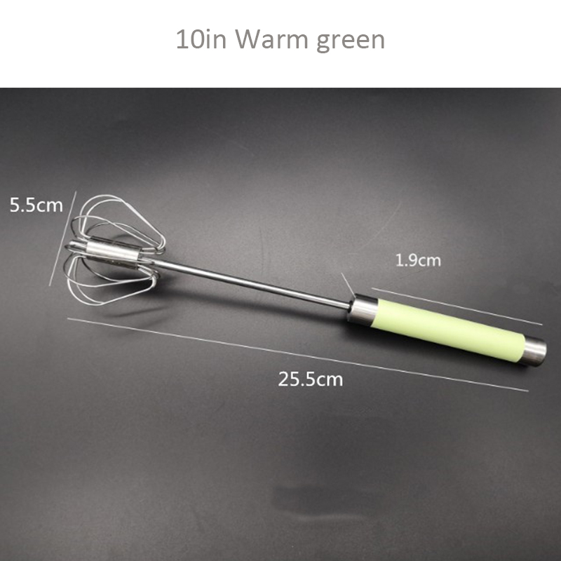 Semi-automatic Egg Beater 304 Stainless Steel Egg Whisk Manual Hand Mixer Self Turning Egg Stirrer Kitchen Accessories Egg Tools: 10 inches Warm Green