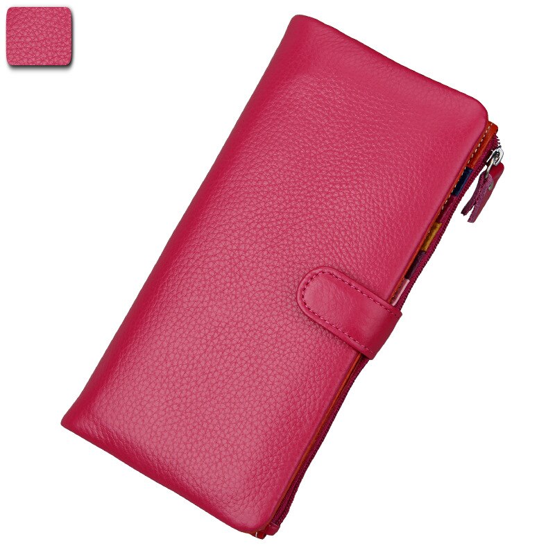 Slikfarvet kvinders læder tegnebog kort lidt mere tegnebog clutch taske: 3595 rose rød