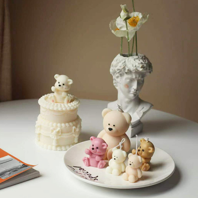 Molde de silicona con forma de Animal para decoración de velas, molde de yeso para aromaterapia con de oso de bebé, 3D coreano