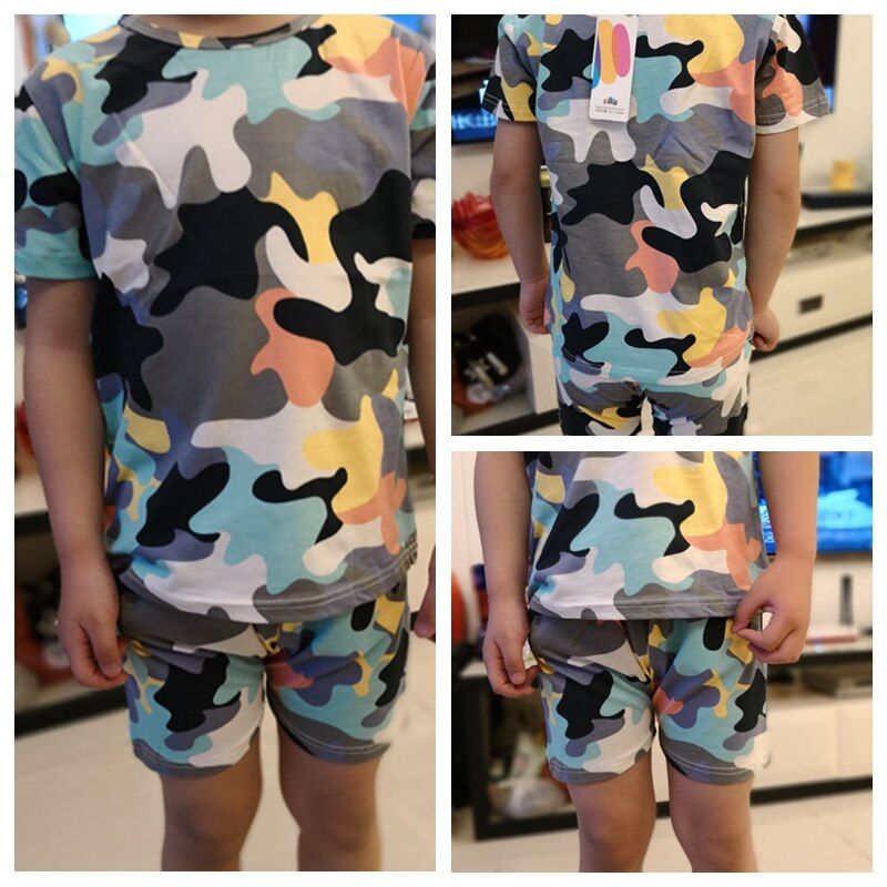 Zomer 2-10 Jaar Oud Verjaardag Knappe Kleding Korte Mouw Baby Kids Jongen Legergroen Camouflage T-Shirt shorts Set