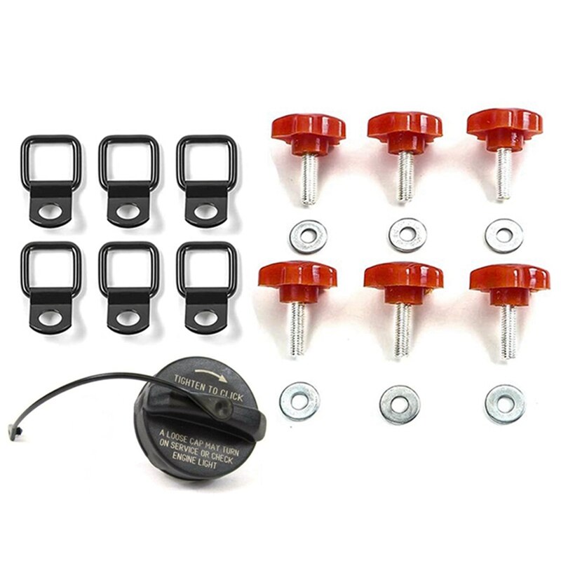 Non Locking Fuel Filler Gas Cap with Tether with Hardtop Thumb Screws Quick Removal Bolts with 6 Tie Down Anchors: Default Title