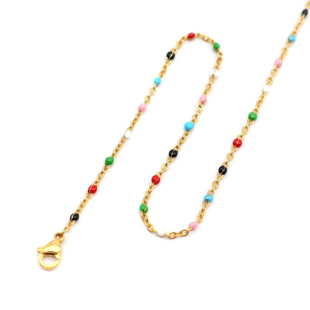 Rvs Link Kabel Ketting Gold Multicolor Emaille Kettingen Vrouwen Mannen Sieraden 60-50 Cm Lange, 1 Pc: Multicolor / 50cm