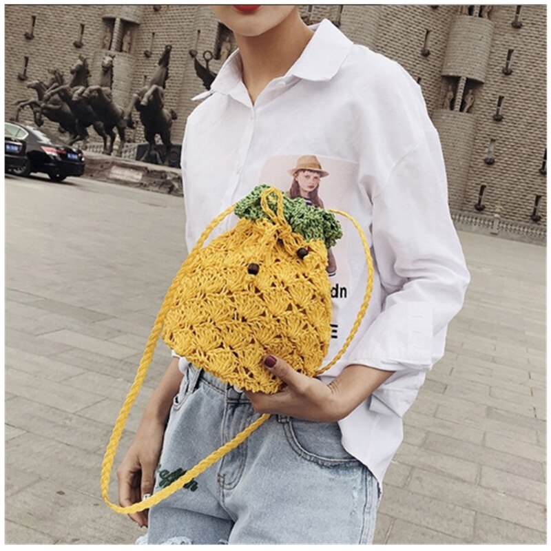 Vrouwen Mode Toevallige Strand Stro Ananas Geweven Zakken Rotan Mand Schoudertas Ronde Handtas Crossbody Tassen Messenger Bags