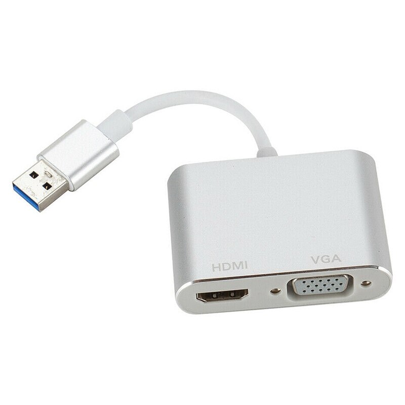 USB 3.0 2.0 to HDMI VGA HD TV Adapter Cable External ie Card Converter Silver