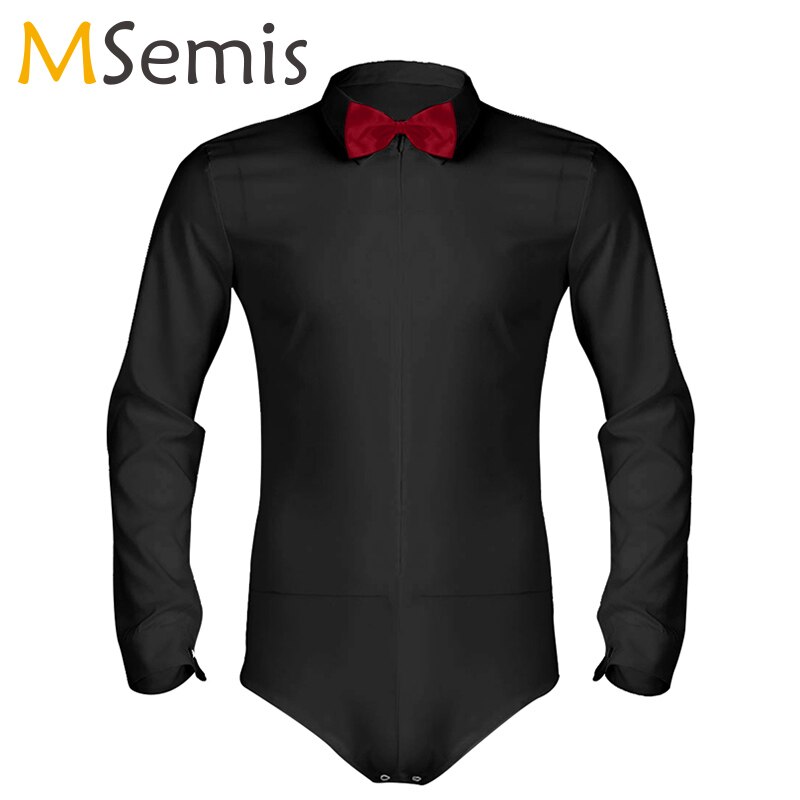 Heren latin dans shirts ballroom lange mouwen rits effen kleur latin moderne dans shirt met vlinderdas eendelig romper shirt