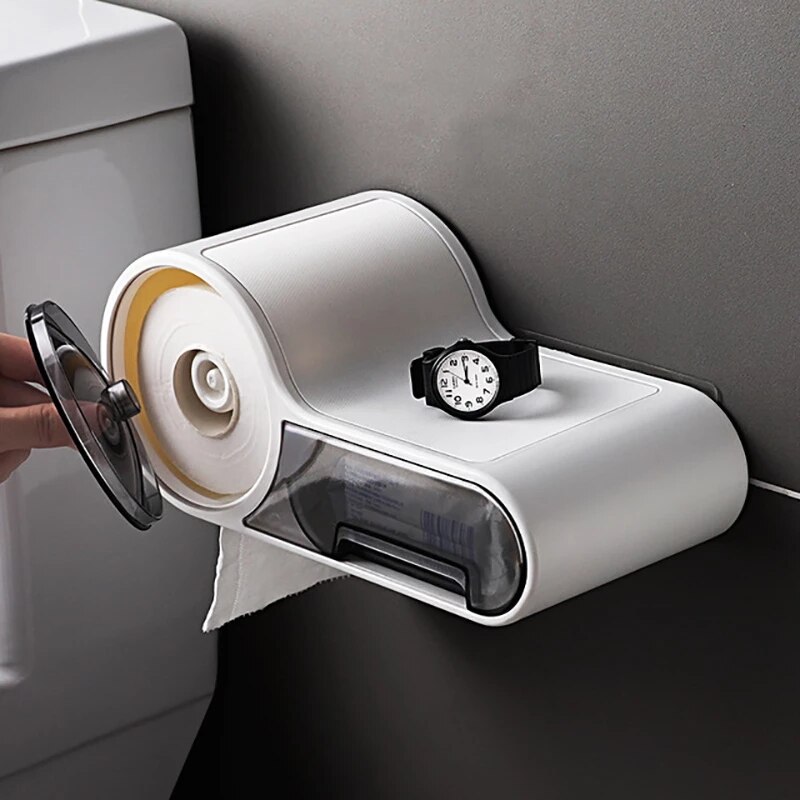 Punch-free Toilet Paper Holder Wall-Mount Bathroom Waterproof Tissue Box Phone Shelf Kitchen Roll Paper WC Bathroom Accessories