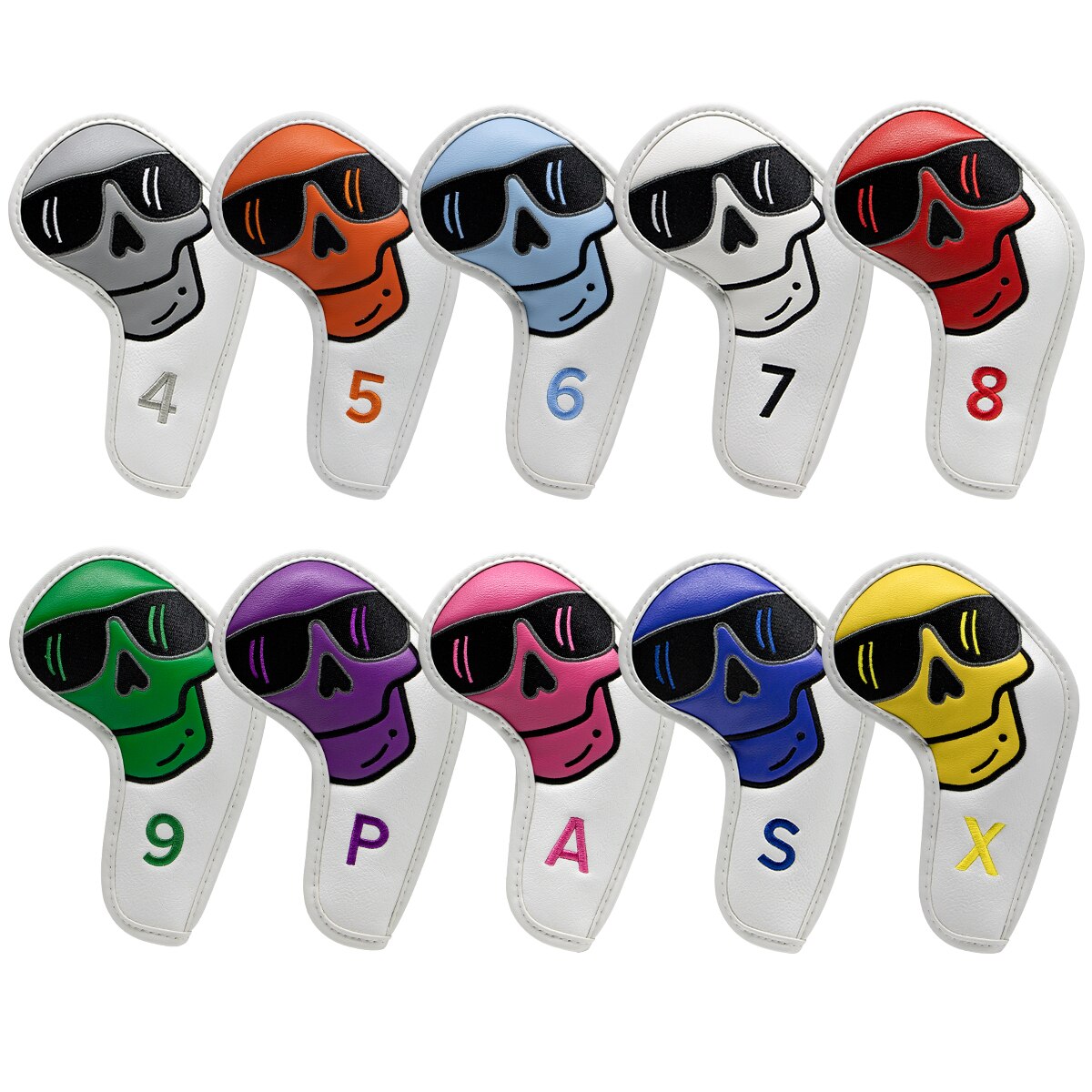 Kleurrijke Nummer Golf Iron Head Covers Iron Headovers Wiggen Covers 4-9 Aspx 10Pcs: whiteskull