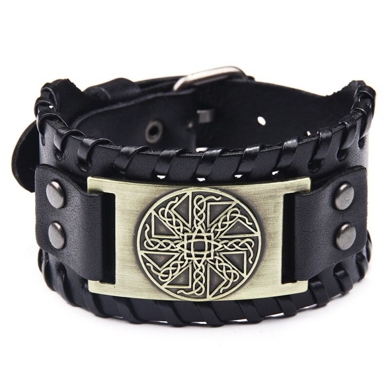 Toten Nordic Viking Odin Ierse Knot Bangle Voor Man Hand Geweven Brede Lederen Armband Verstelbare Armband Punk Sieraden