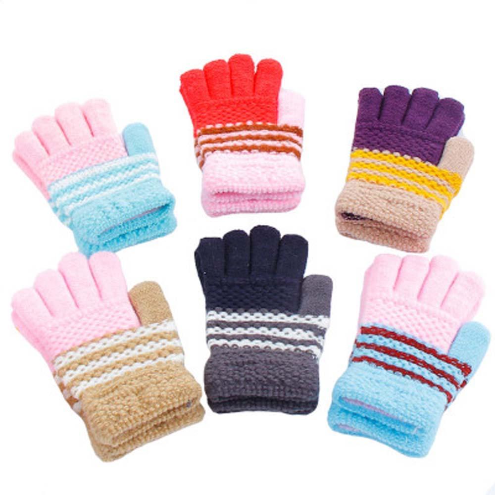 1 paio di Inverno Bambino Caldo Guanti Per Bambini Lavorato A Maglia di Stirata Guanti Bambini Guanti Unisex Guanti Pieni della Barretta Multicolore di Spessore Guanti