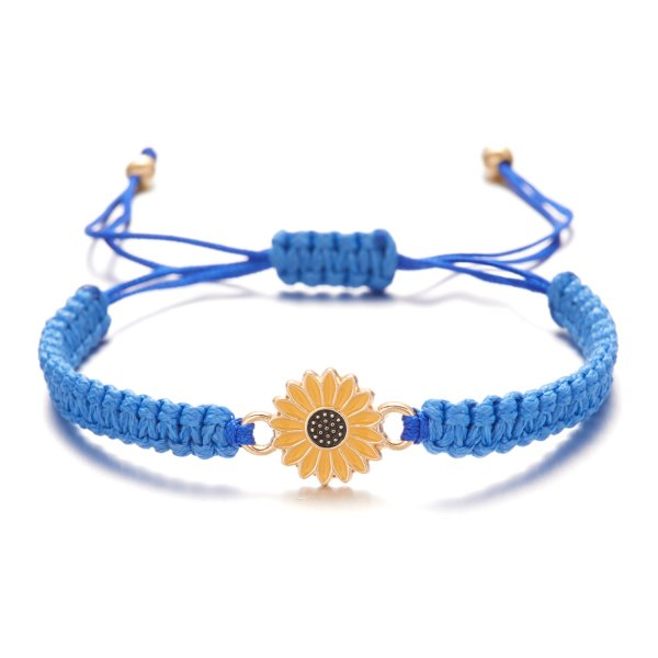 Pulsera bohemia hecha a mano con dibujos de estrellas y flores y margaritas para niña y mujer, pulseras de cuerda, de joyería para parejas de amistad: Color amarillo claro