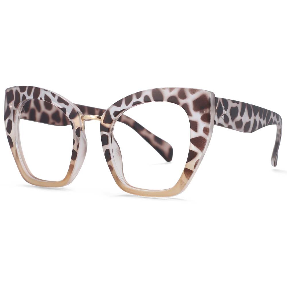 Montura de gafas de leopardo para mujer, anteojos de ordenador de gran tamaño, Ojo de gato, antiluz azul, a la , 54045: leopard B