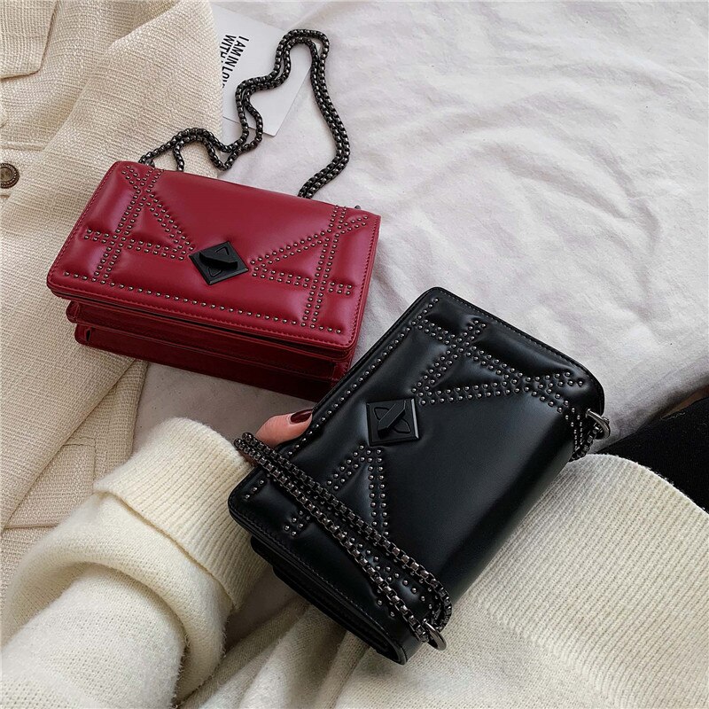 Petits Rivets en cuir PU sacs à bandoulière pour femmes dame épaule sac de messager femme luxe chaîne sacs à main