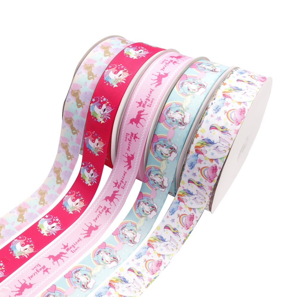IBOWS 38mm Cartoon Grosgrain Band Regnbåge Enhörning Tryckt Band DIY Håraccessoarer Förpackning Festdekoration 5yards