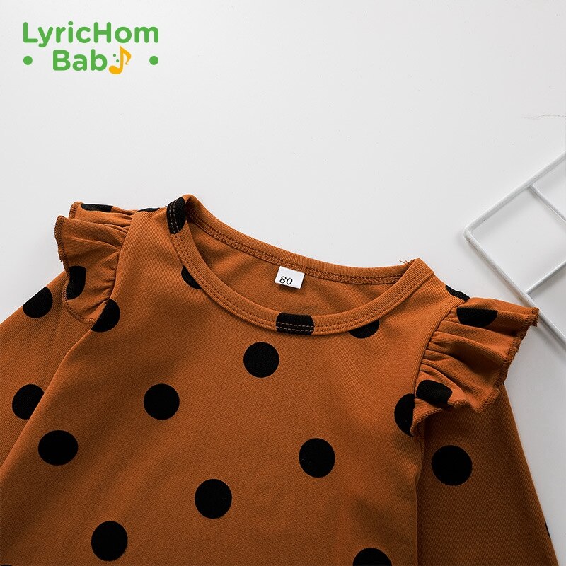 LyricHom – T-Shirt à manches longues pour fille, en coton, à pois, pour enfant, , automne et printemps,