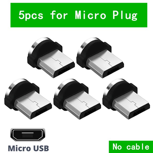 Ronde Magnetische Kabel Plug Type C Micro Usb C Stekkers Snelle Oplaadkabel Adapter Telefoon Micro Usb Type-C magneet Charger Plug: 5pcs Plug For Micro