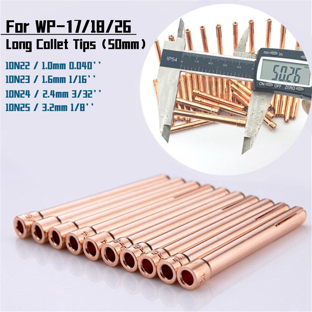 Welding TIG Torch Parts Long Collet Tips 1.0 1.6 2.4 3.2mm TIG Tungsten Electrode Collet For WP17 18 26 Tig Torch Consumable